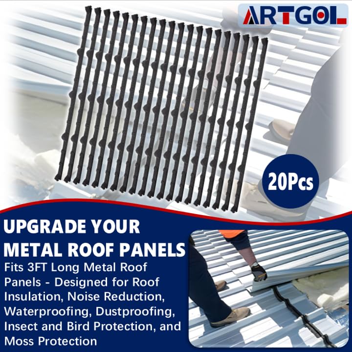 20 Psc 9in Inside Classic Rib Profile Foam Closure Strips for Metal Roofing R Panels - Fits 3FT Long Metal Roof Panels - Designed for Roof Insulation, Noise Reduction, Waterproofing, Dustproofing