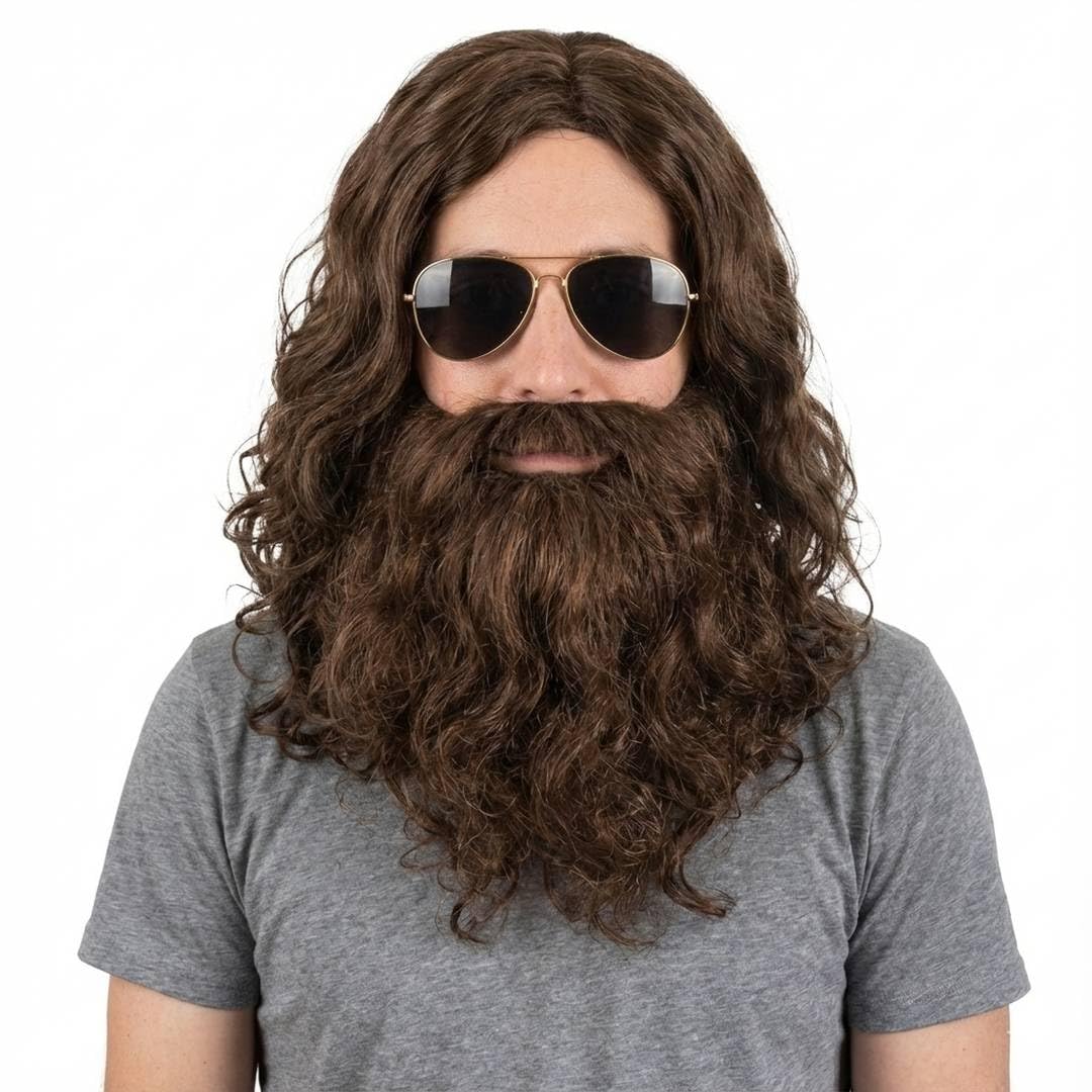 Adults Hangover Costume Set – Alan Movie Fancy Dress Outfit with Glasses, Brown Wig and Beard – Perfect for Halloween, Stag Parties, and Theme Events Fancy Dress