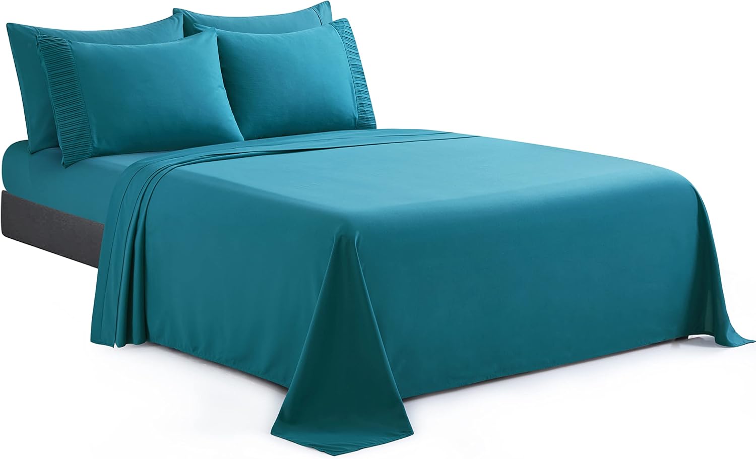 Marina Decoration Ultra Soft Silky Deep Pocket Solid Rayon from Bamboo All Season 6 Pieces Sheet Set with 4 Pillowcases, Teal Color Queen Size