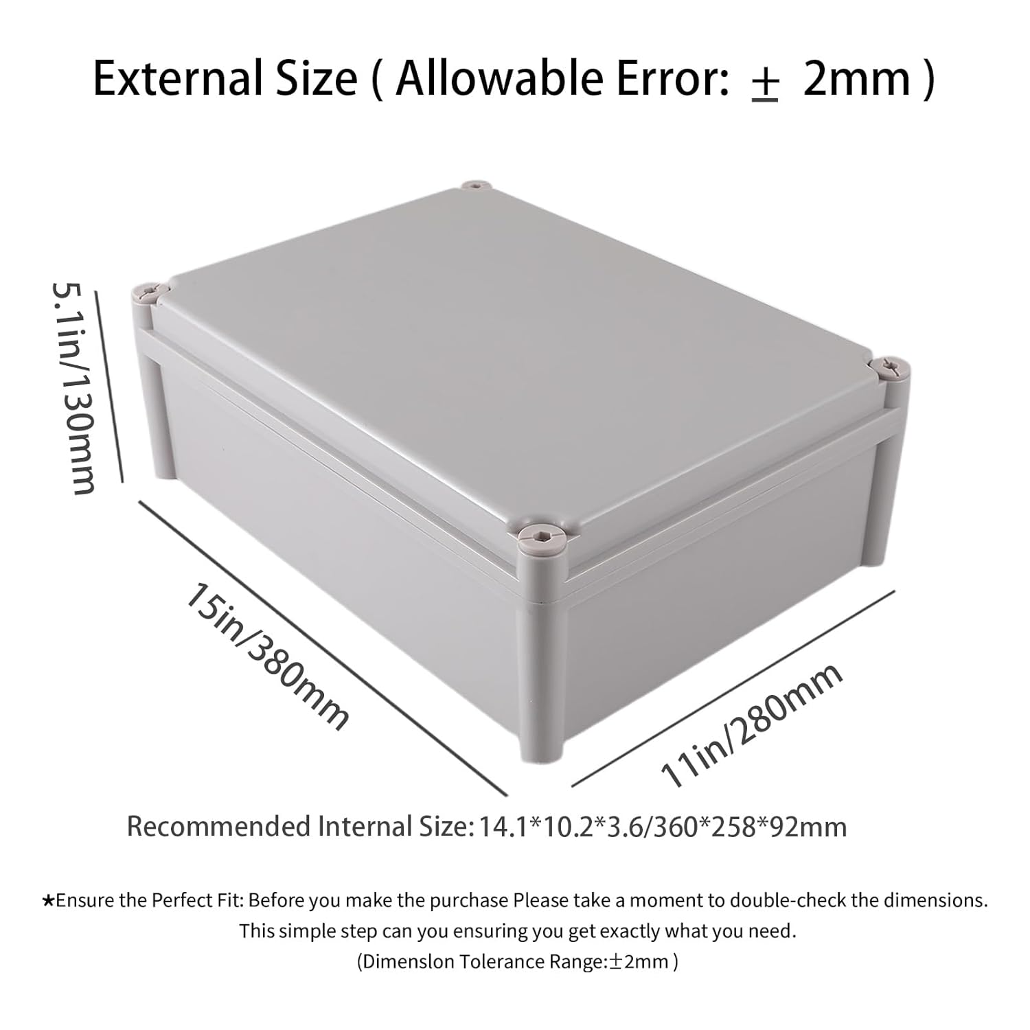 Junction Boxes-15" x 11" x 5.1" IP65 ABS Plastic Dustproof Waterproof Electrical Box Project Junction Conduit Box for Electrical Outdoor Enclosure