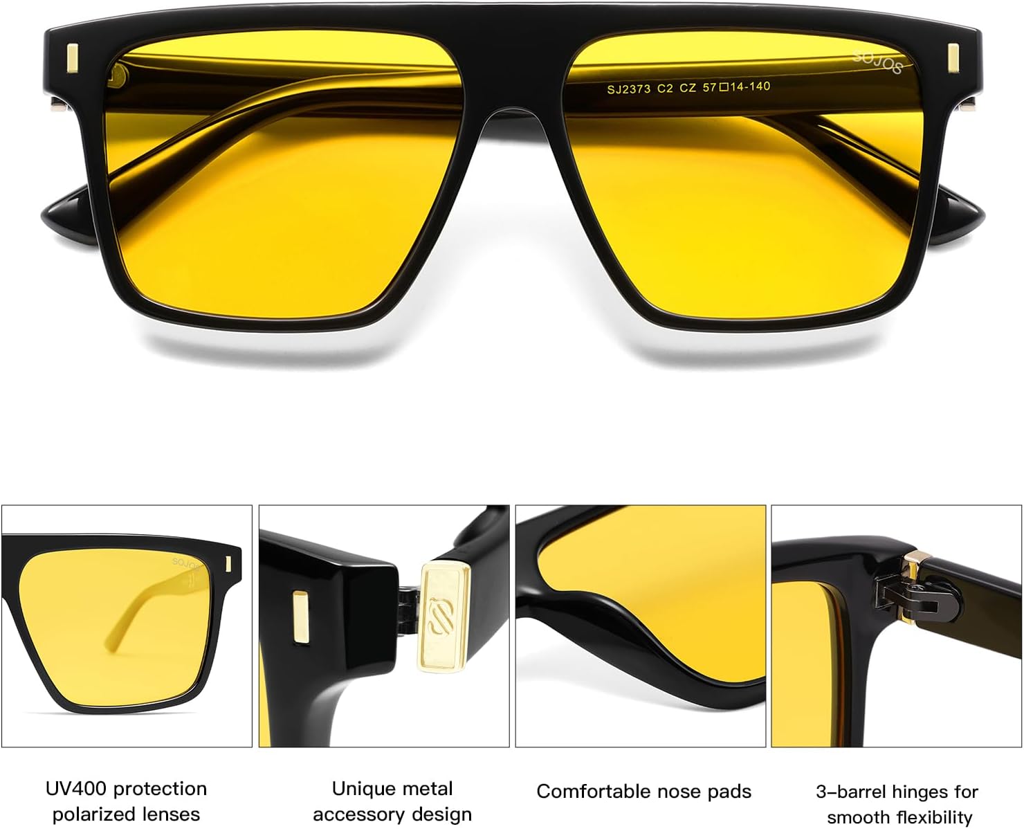 SOJOS Sunglasses for Women & Men Square Wide Thick Frame Shades Retro Trendy Fashion UV Protection SJ2373 - Image 5