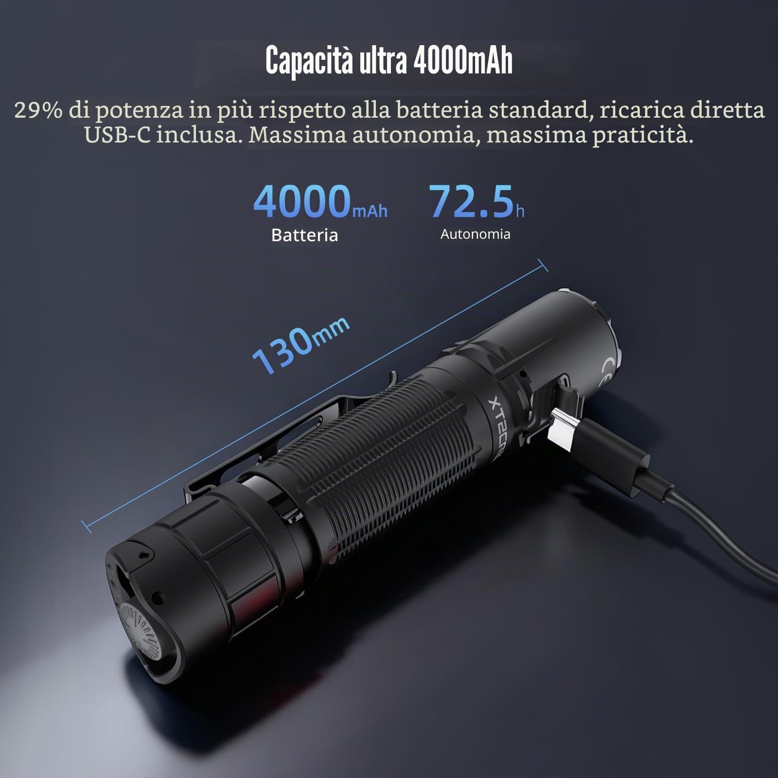 klarus XT2CR PRO - Torcia tattica 2300 lumen, 360 m, LED bianco puro, ricaricabile USB-C, impermeabile IPX8, durata 72,5 ore, doppio interruttore all'estremità della lampada