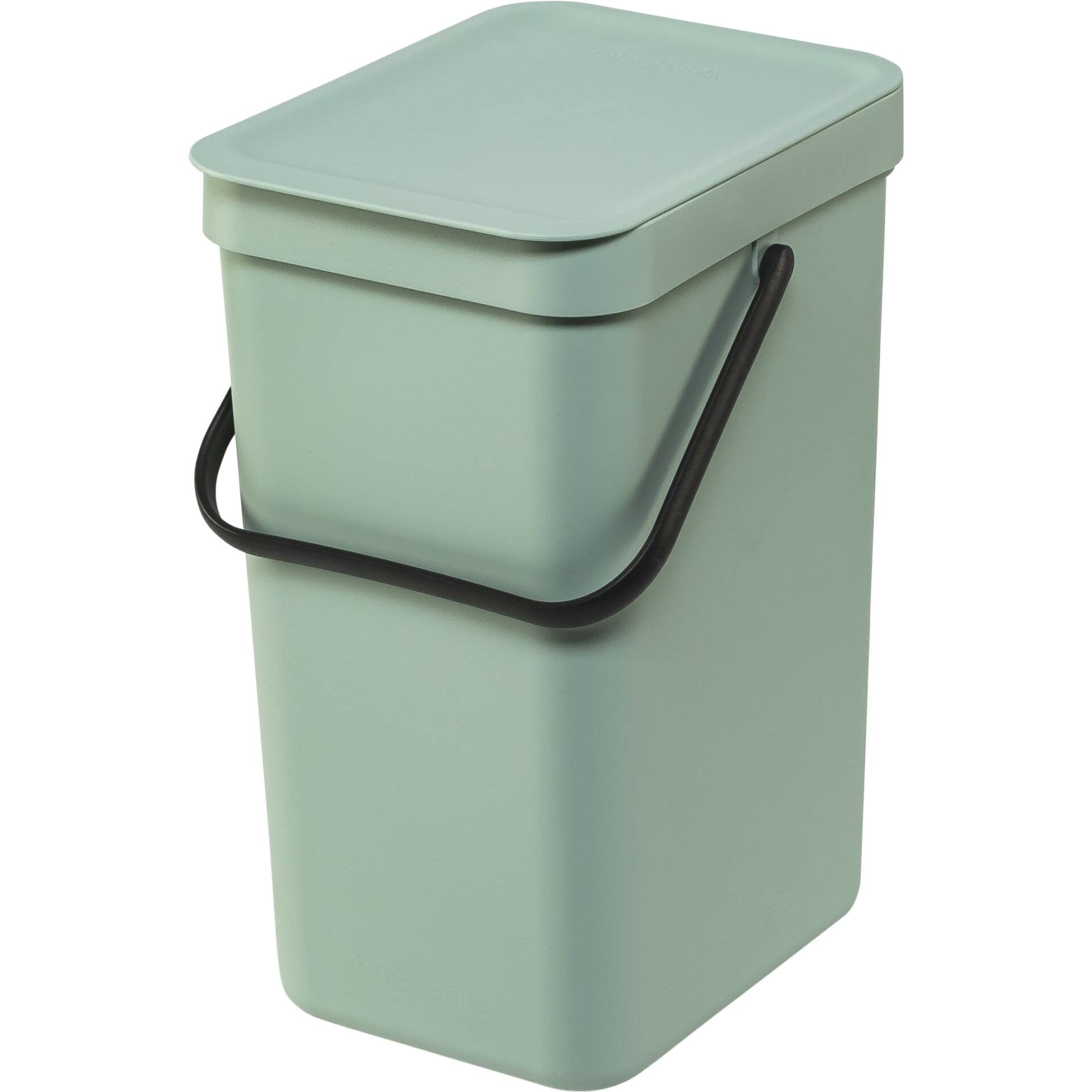 Brabantia Sort & Go Recycling Trash Can 3.2 Gallons (Jade Green) Space-Efficient Plastic Garbage Can with Handle, Removable and Stay-Open Lid, Easy to Clean Kitchen Can Without Nooks and Rims