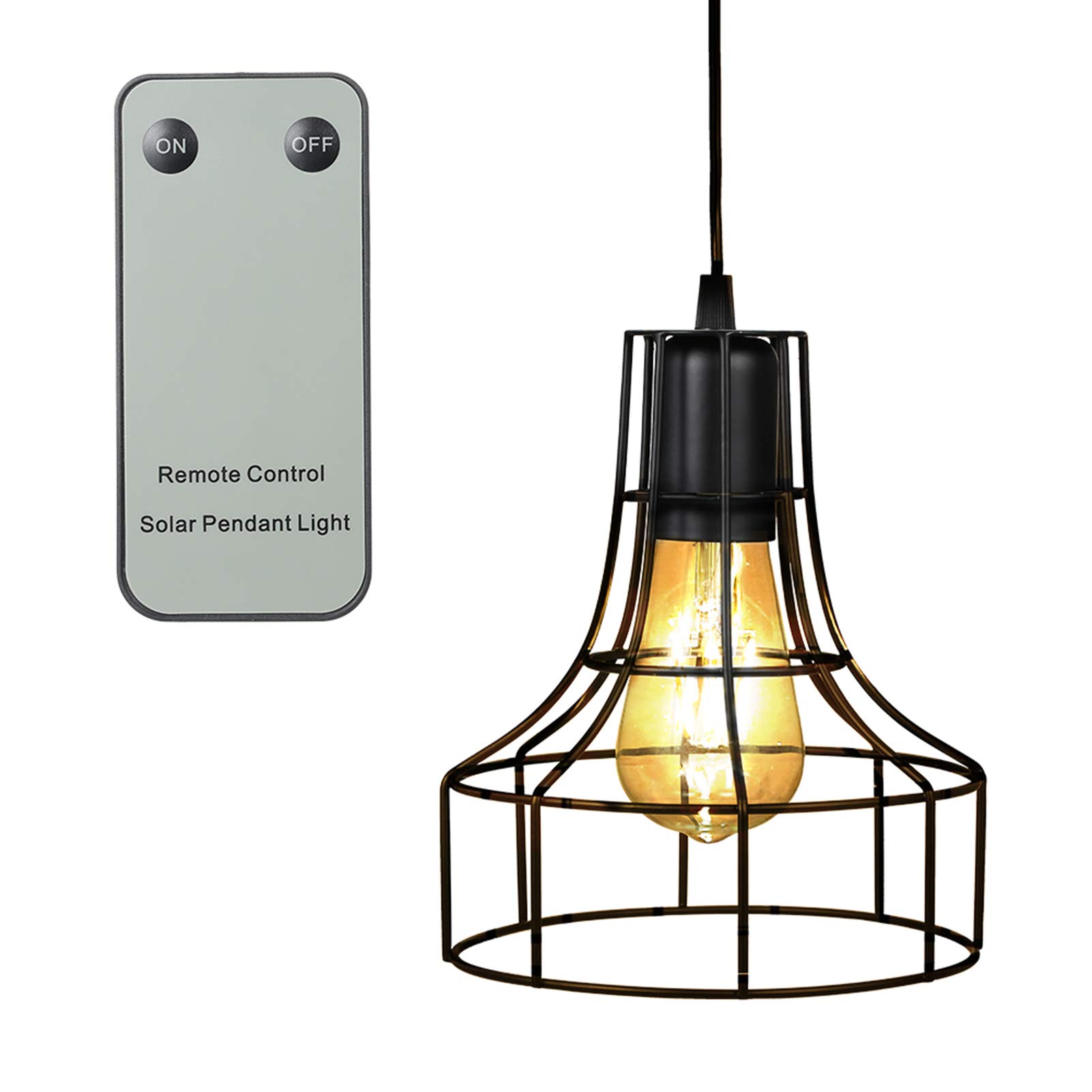 FTVOGUE Lampada a Sospensione Solare, Lampada da Esterno in Plastica e Ferro con Telecomando, Interruttore a Tirante, Resistenza all'acqua IP44, Cavo da 12,5 Piedi per Tettoia da Giardino, Patio,