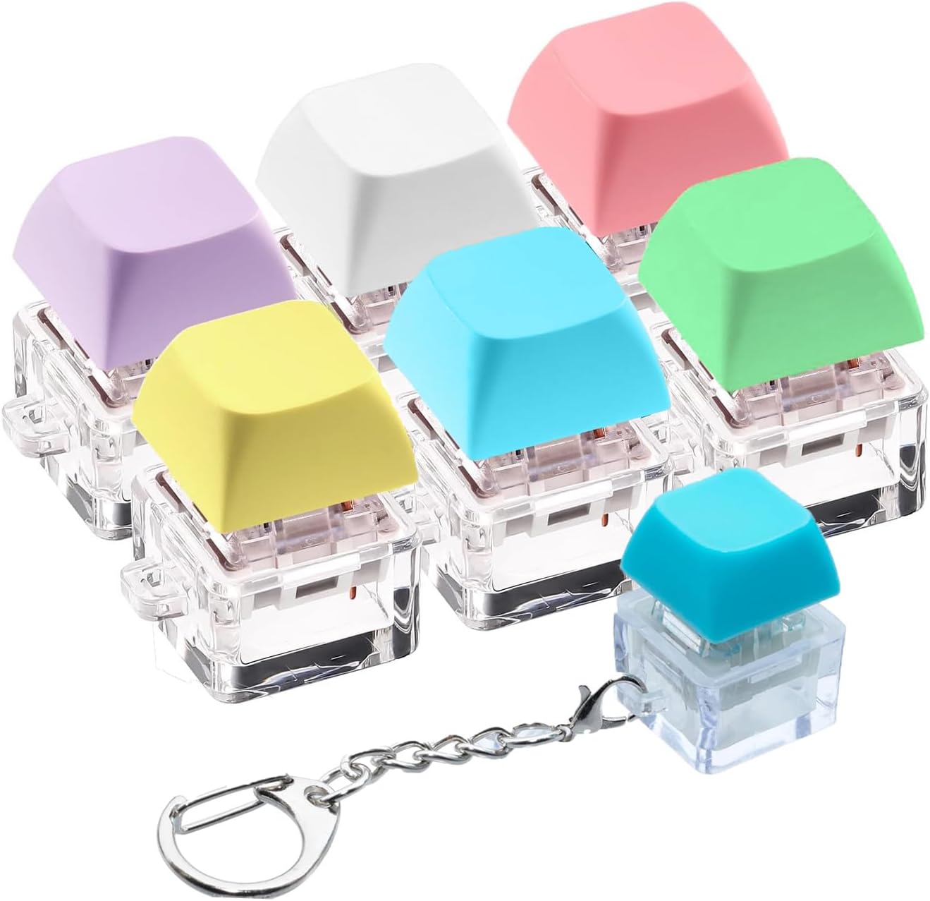 6 Pcs Keyboard Toy Keyboard Clicker Fidget, Keychain Decompression Toys Button Stress Relief Fidget Gifts for Adult to Relief Stress (Vivid Style,Rainbow Colors)