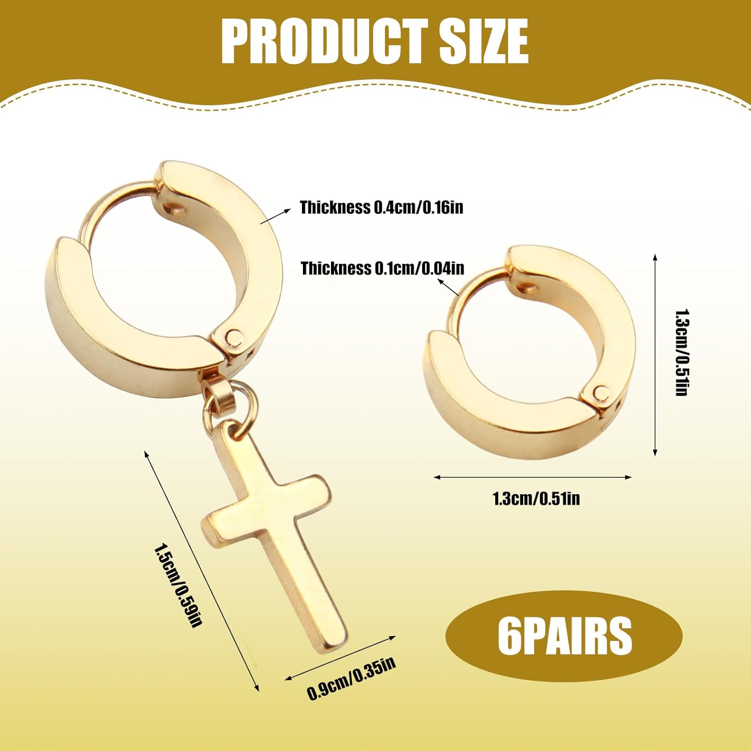 6 Pairs Cross Earrings,Dangle Hinged Stainless Steel Punk Hoop and Stud Fashion Ear Jewelry Party Accessories for Men Women Black Silver Gold Earrings Gifts for Christmass,Valentines Day,Birthday - Image 2