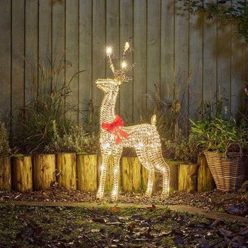 Marco Paul Large Outdoor Christmas Decoration Reindeer - Warm White Light Up Stag - Outdoor Décor Xmas Light - Mains Powered Luxury Reindeer Christmas Ornament 90cm
