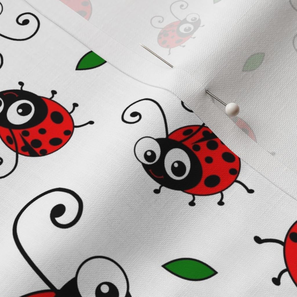 Spoonflower Fabric - Cute Pattern Bug Beetle Ladybugs Cartoon Lucky Printed on Petal Signature Cotton Fabric by The Yard - Sewing Quilting Apparel Crafts Decor