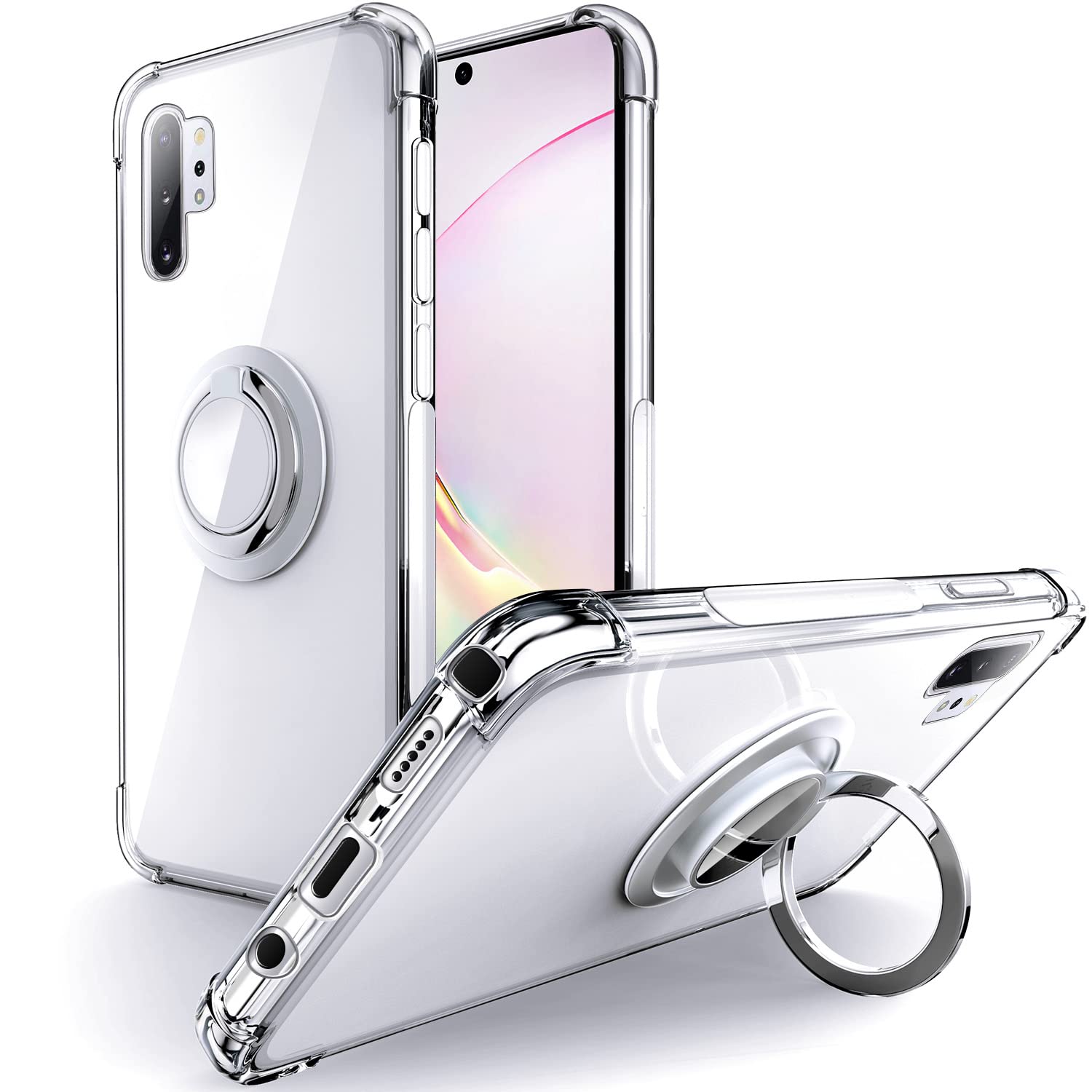 SHIELDS UP 互換性 Galaxy Note 10 Plus用 ケース SC-01M SCV45 note 10+ ケース リング付き 耐衝撃 耐久 すり傷防止 滑り止め スタンド機能 軽量 薄型 クリア TPU 透明 カバー ギャラクシーノートテンプラス 用スマホケース - クリア