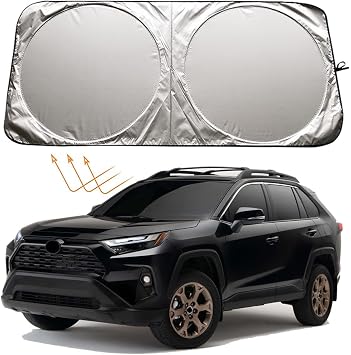 XHRING Windshield Sun Shade Sunshade for Toyota Rav4 RAV-4 Highlander 2001-2025 2026 XSE XLE LE SE Hybrid Limited Platinum Accessories, Foldable Car Front Window Sun Shield Visor