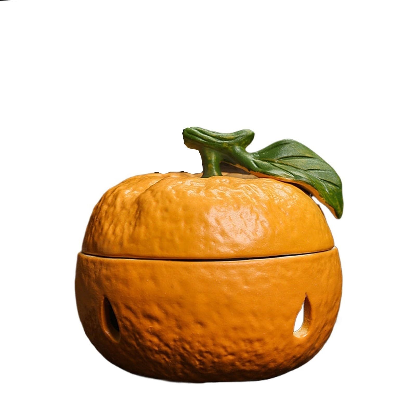 Hagjii One Color Modern Ceramic Garlic Keeper With Hole Lid Orange Shape Garlic Holder Compact Kitchen Storage, Garlic Jar Container For Long-Lasting Freshness(Tangerine)