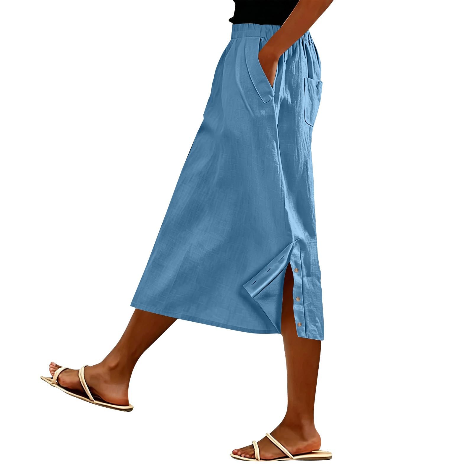 Generisch Freizeithose Damen Hosenrock Lang Sommer Hose Elegant Palazzo Hose Mit Taschen Leichte Hosenrock Weitem Bein Hosenanzug Hohe Taille Atmungsaktive Sommerhose Elastischer Bund Stoffhose