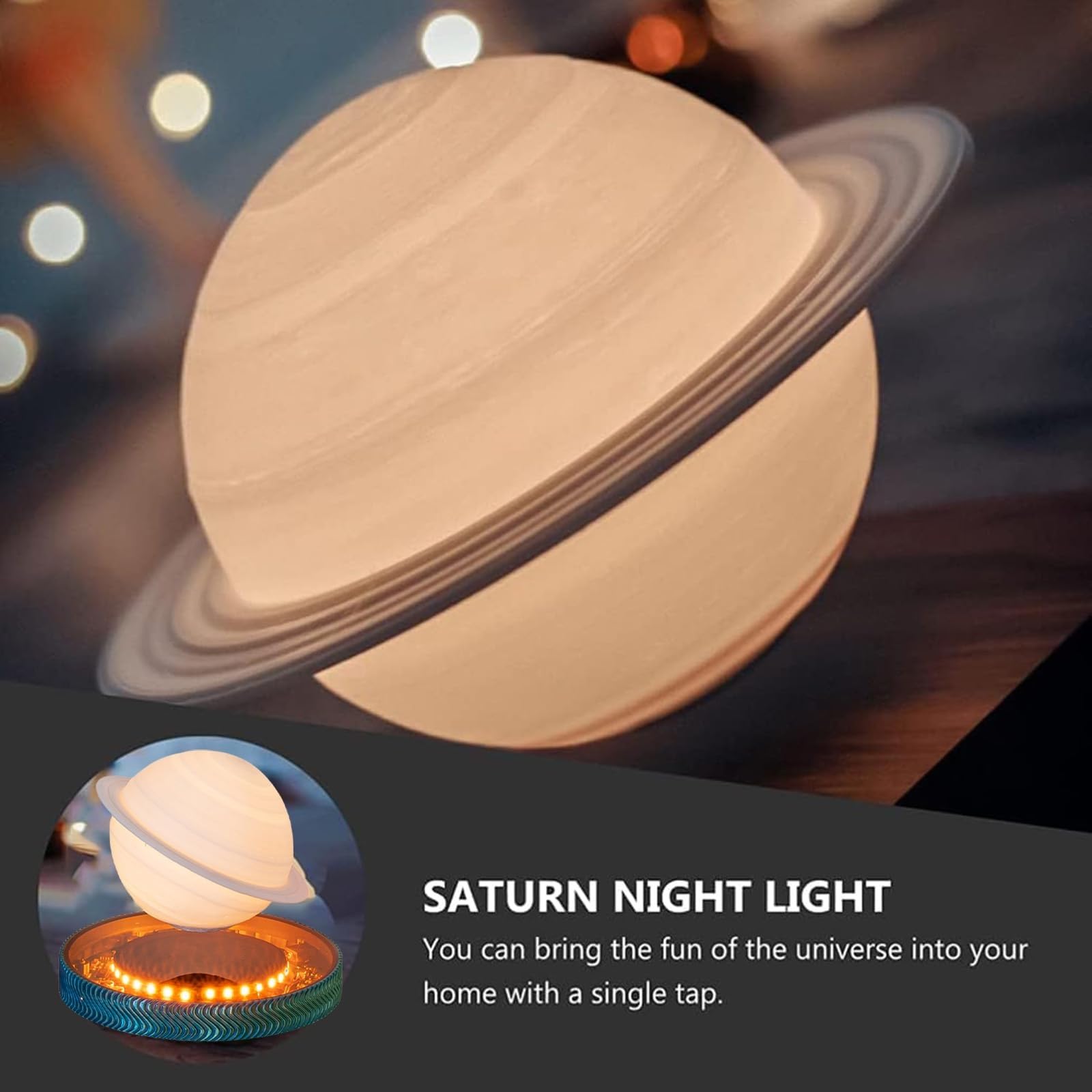 Générique Lampe Saturne Lévitante，Rotation Flottante 360°，Veilleuse 3D Magnétique，Base Lumineuse，Contrôle Tactile 3 Modes Couleur Pour Chambre Et Bureau(12cm Saturn)