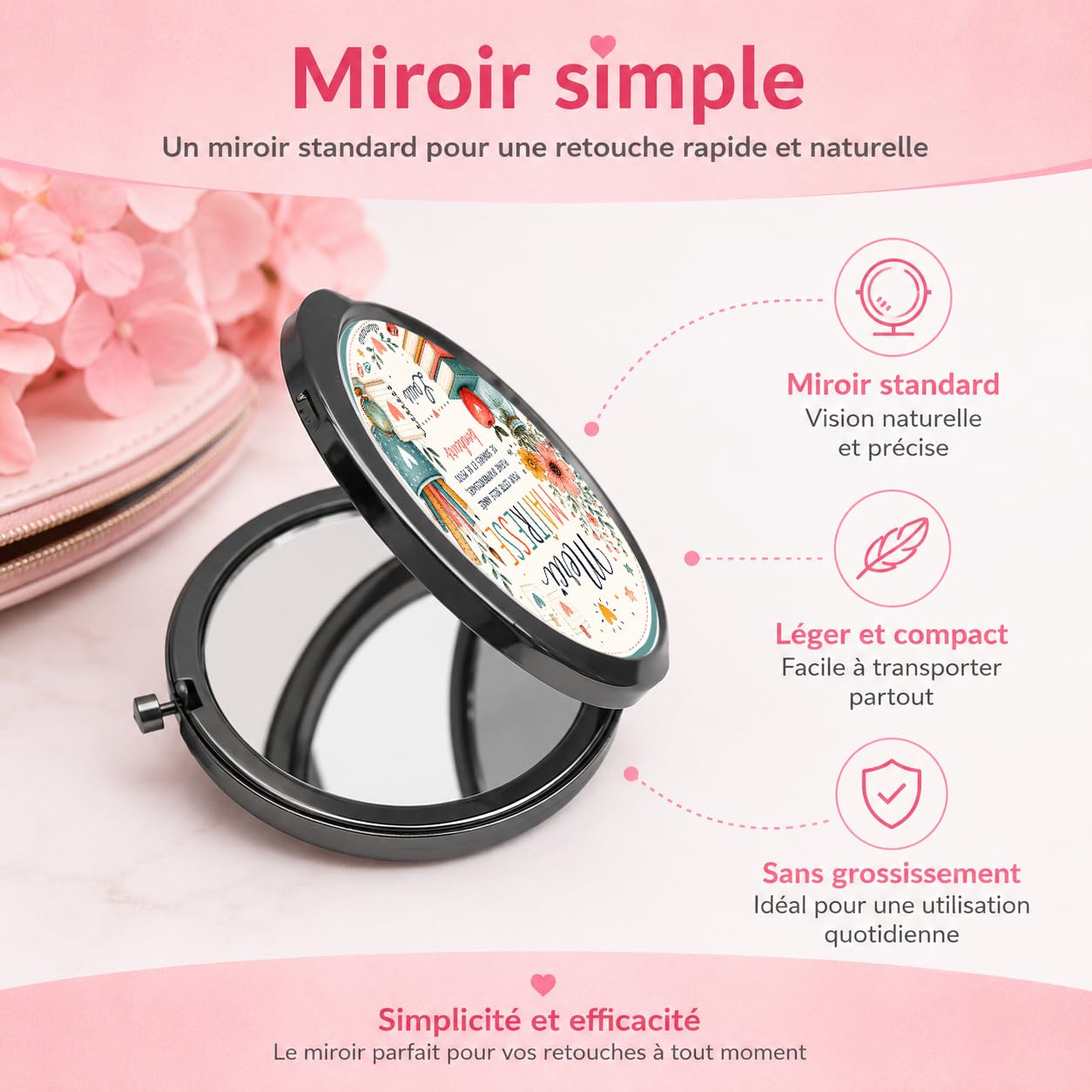 Miroir de Poche Merci Maîtresse Personnalisé – Cadeau Maîtresse Fin d'Année Scolaire avec Prénom – Cadeau Institutrice Original et Utile – Miroir Compact Femme