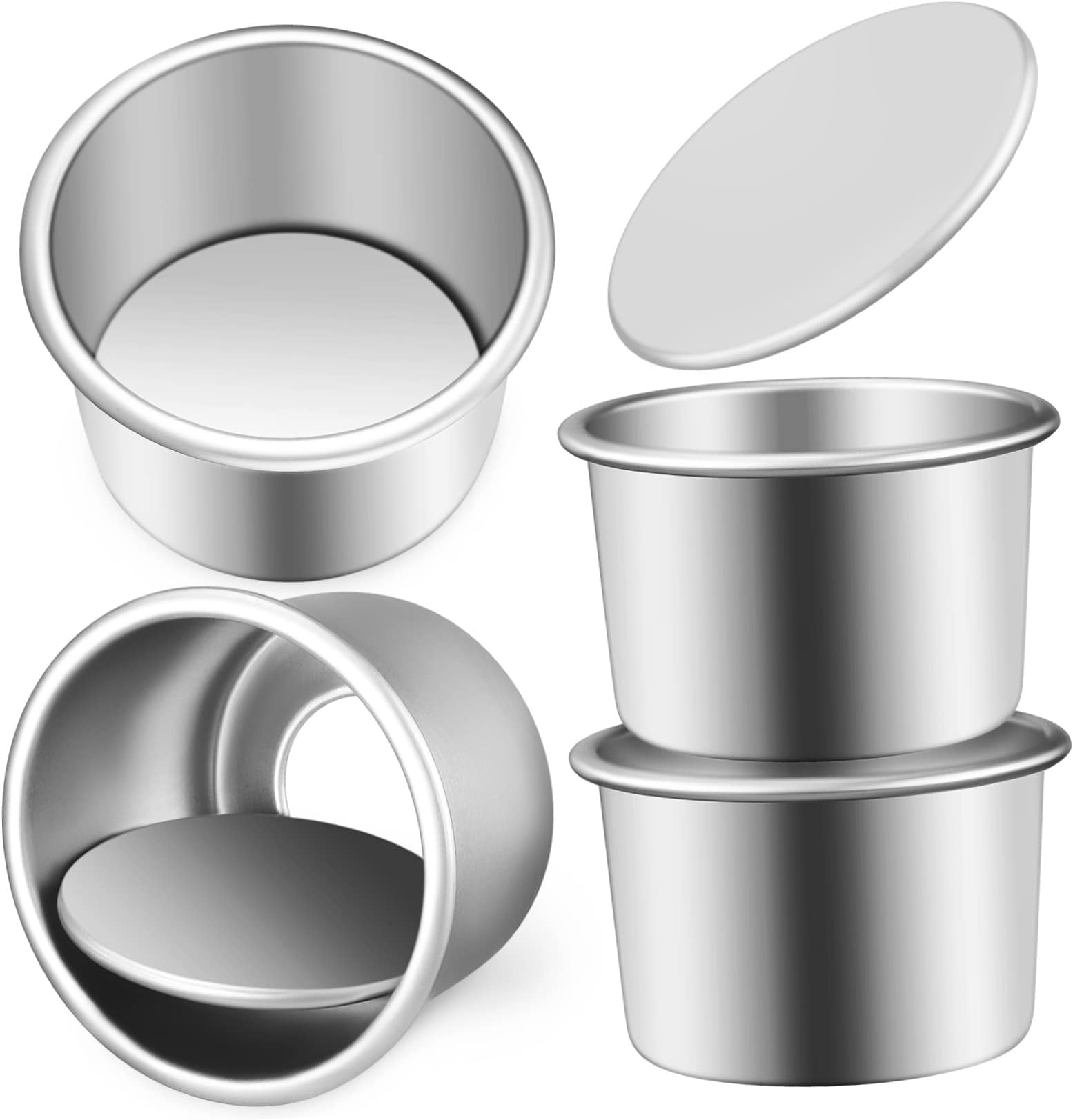 4 Pcs Cake Mold Cake Mesh Mould Mini Muffins 2inch Round Mini Cake Pan with Removable Bottom Mini Cake Tier Pan Bread Pan Baking Tin Baking Mold Aluminum Alloy Dessert Cup Egg Tart