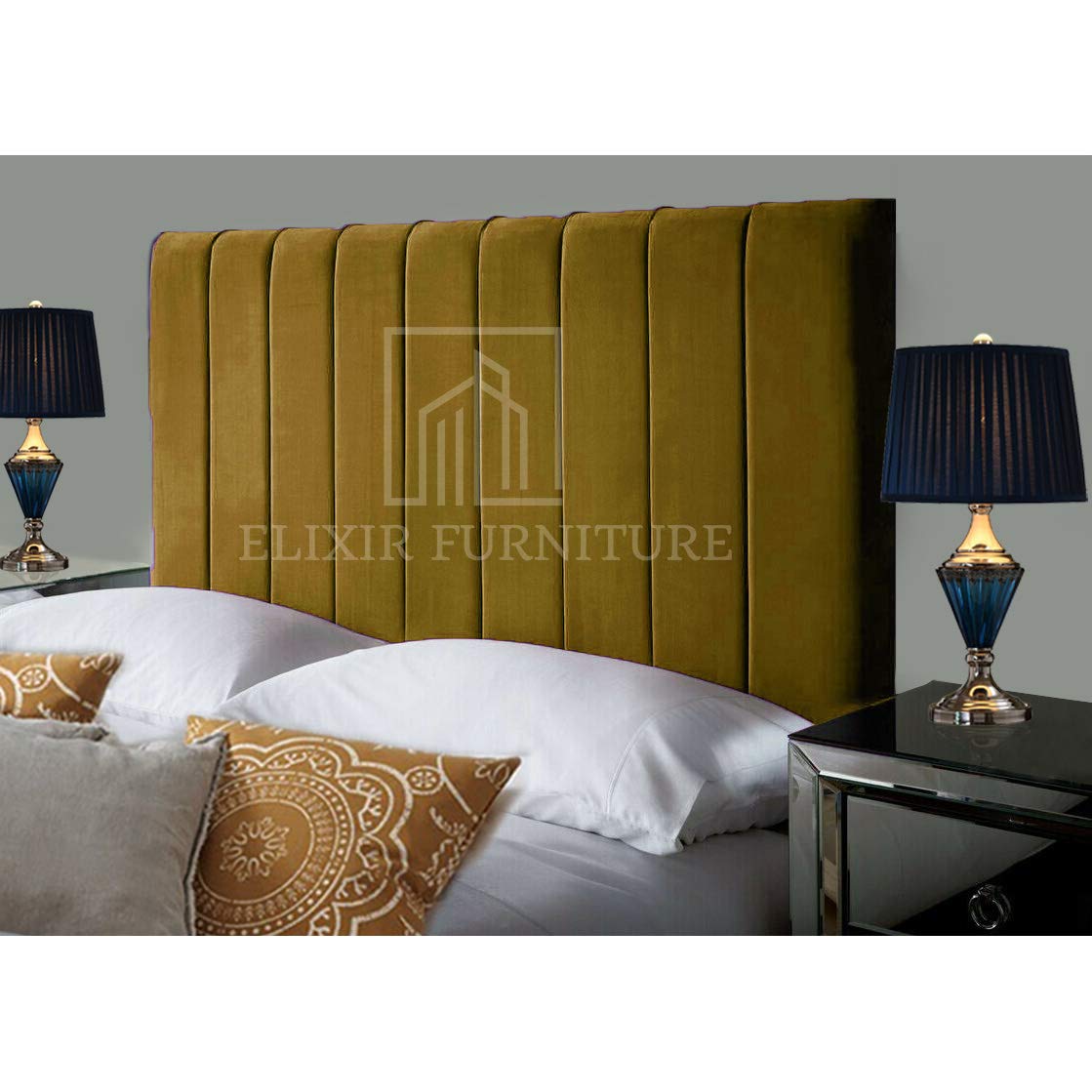 Portland Handmade Headboard Divan Bed Headboard | Plush Velvet Headboards for 6ft Super King Size Bed |Elegant design with wooden material headboards for beds (Tumeric, 6ft Super King Height-36inch)