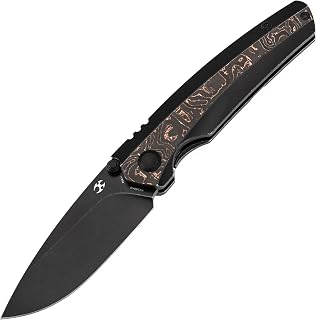 KANSEPT Raven Pocket Knife, 3.14'' Blackwash Cpm 20CV Sharp Blade, Black Layin Copper Carbon Fiber with Sturdy Frame Lock,Thumb Stud Pocket Clip for Edc,Camping Survival Hiking Knives K2109A3