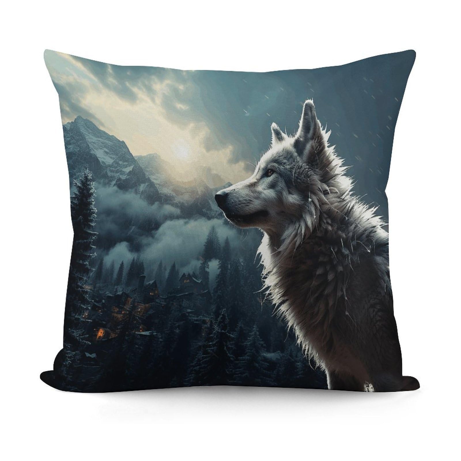 VstaDank Decorative Wolf at Night Throw Pillow Covers Luxury Soft Pillowcases Fluffy Plush Accent Pillow Cases Personalized Square Lumbar Pillows Shells for All Seasons 18" X 18"