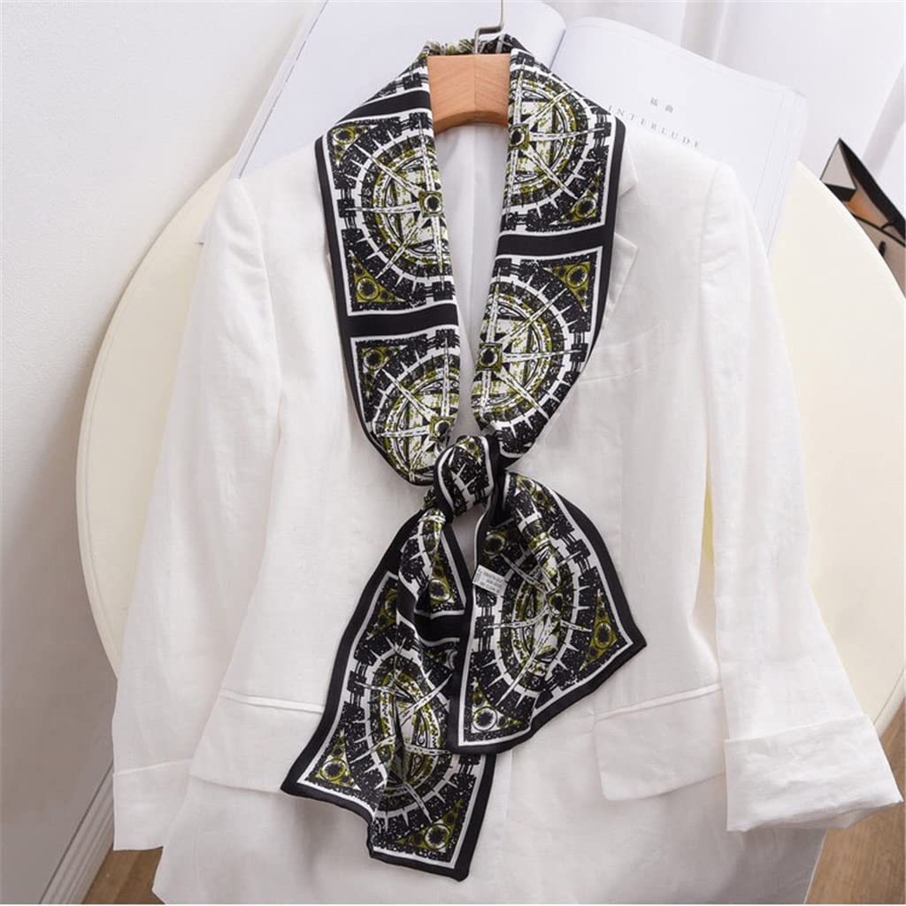 Pañuelo de Seda SiLong, pañuelo de Seda de Doble Capa, pañuelo Estrecho para el Cuello, Banda para el Pelo con diseño de Serpentina para Mujer (Talla única)