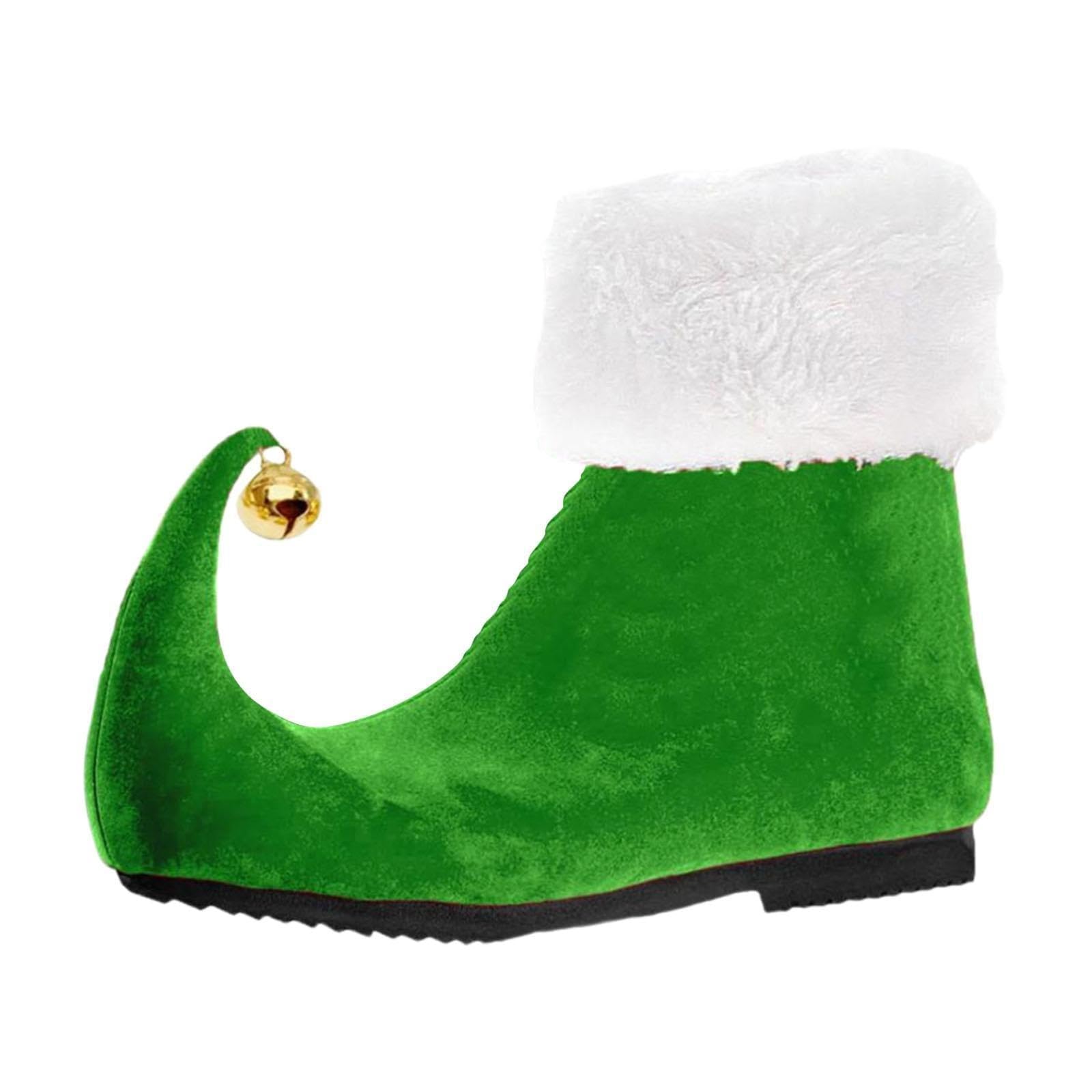 Santa Claus Overboots Unisex Christmas Theme Party Christmas Elf Shoes Santa's Helper Gnome Shoes with Bells Shoe Covers Elf Boots Fancy Dress Carnival Adult Costume, Green, 5