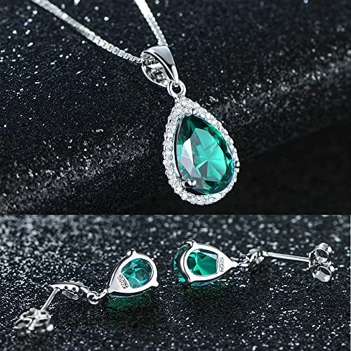 Jiangxin Waterdrop Green Emerald Birthstone 925 Sterling Silver White Gold Plated Fine Jewelry Set For Women Pendant Necklace Stud Earring #TOP1