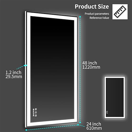 Miniatura 2 de Espejo LED para tocador de baño, montado en la pared, ajustable, luces blancascálidasnaturales, interruptor táctil antivaho con memoria, modernos