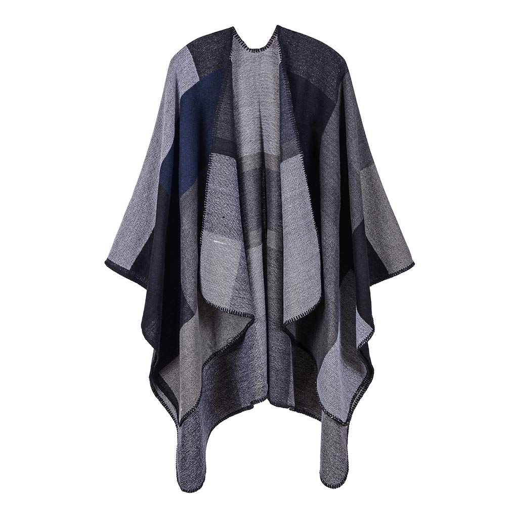 Lifetooler Women's Grey Shawls For Elegant Knitted Poncho Cape Open Front Cardigan Reversible Oversized Tartan Shawl For Evening Wedding