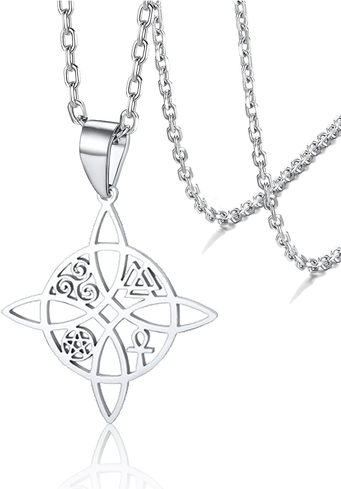 Witches Knot Necklace for Women Girls Celtic Witch Knot Pendent Necklaces Celtic Knot Charm Stainless Steel Pagan Witch Jewelry Good Luck Gift