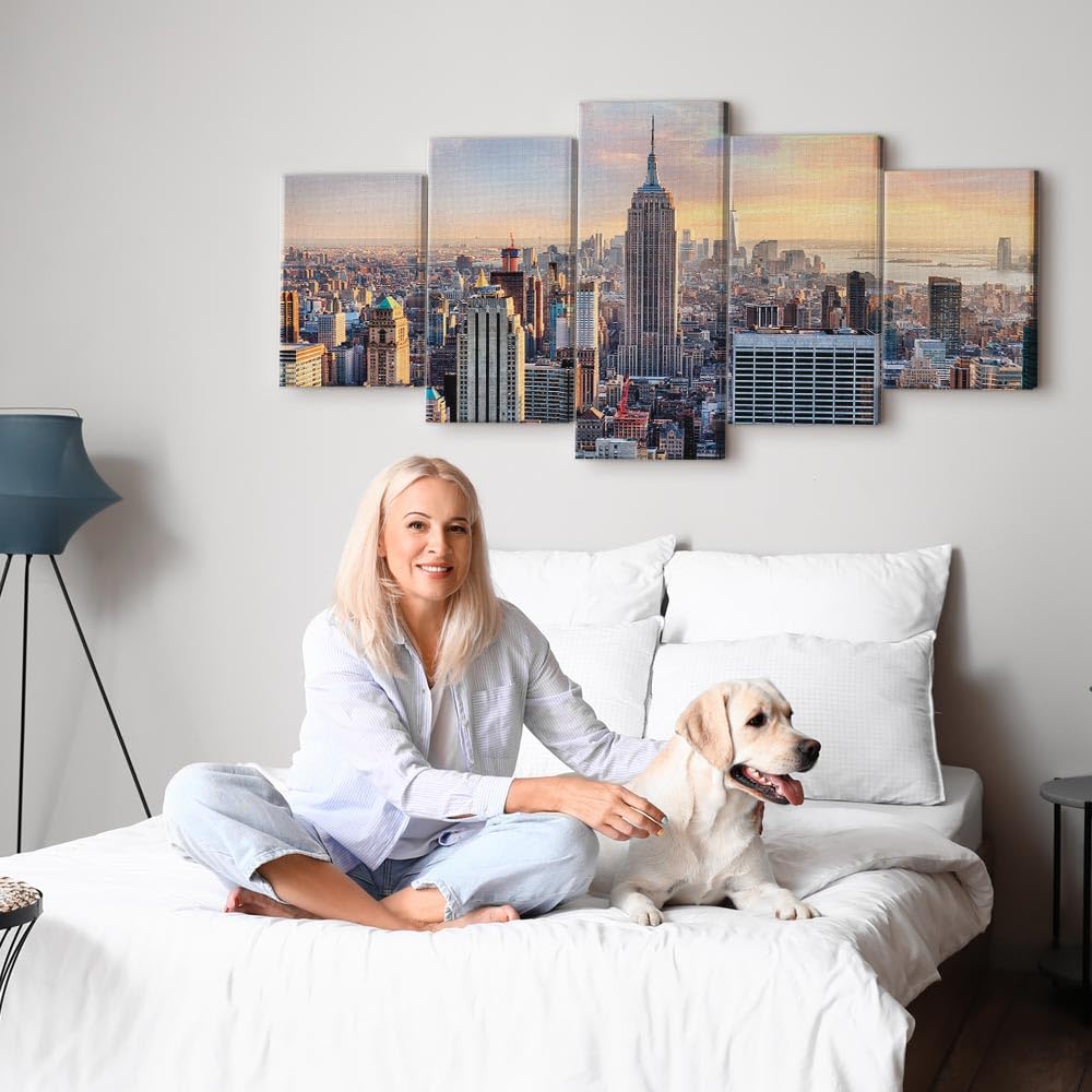 murando Cuadro en Lienzo Ciudad Nueva York 200x100 cm Impresión de 5 Piezas Material Tejido no Tejido Impresión Artística Imagen Gráfica Decoracion de Pared Manhattan d-B-0255-b-m