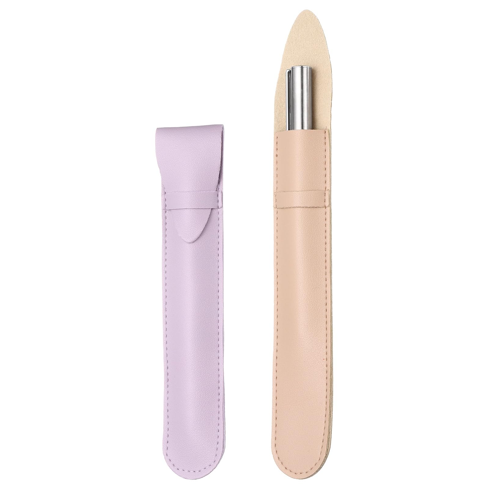 PATIKIL 2Pcs Leather Pen Pouch Sleeve, Leather Fountain Pen Holder Case Protective Cover for Storing Ball Points Pencils Fountain Office Business Gifts, Pink/Purple
