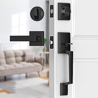 Brightify Black Front Door Handle, Matte Black Exterior Door Handle with...