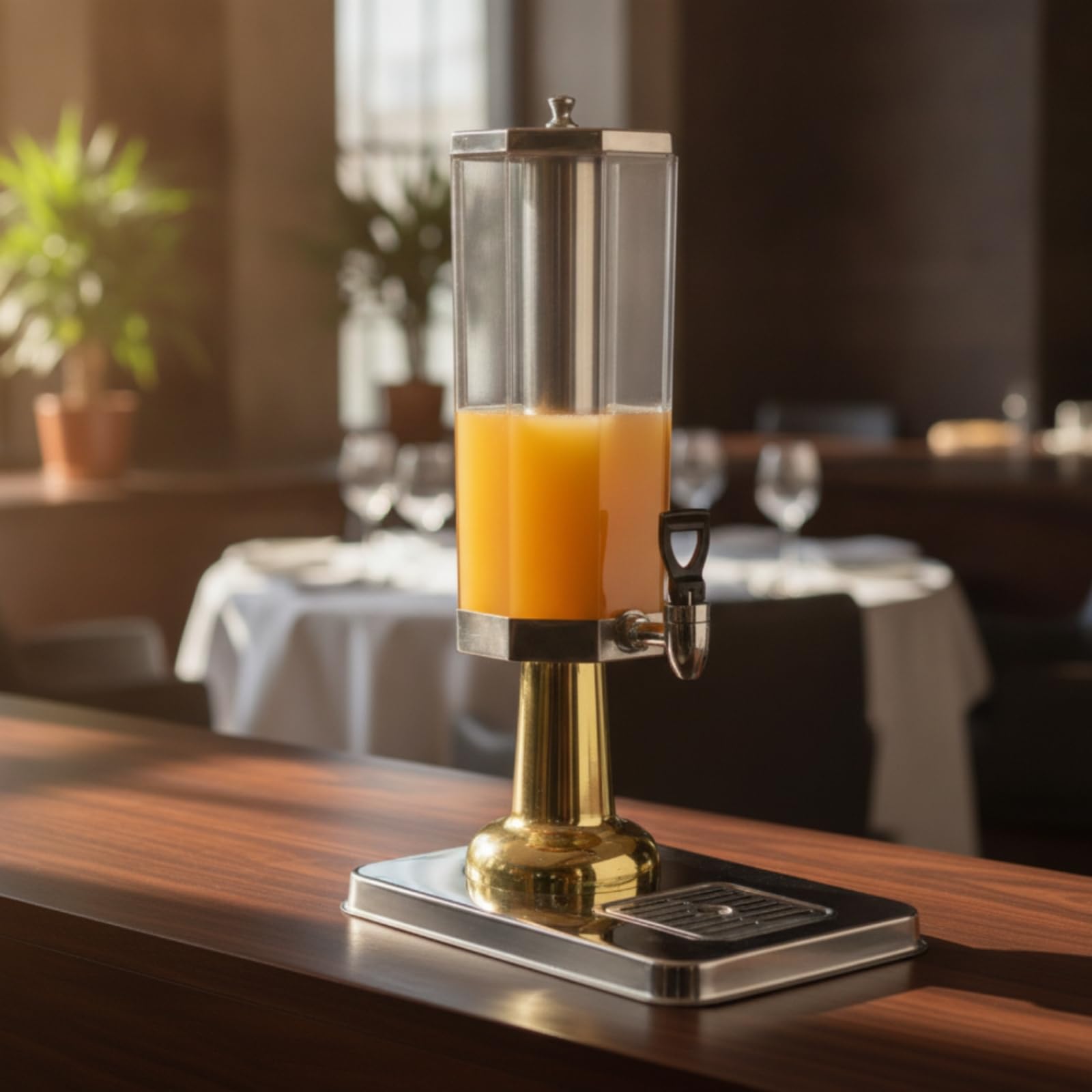 Distributeur Boisson avec Tube à Glaçons Transparent Fontaine à Boisson avec Bac Collecteur'égouttement Professionnel pour Restaurant, Bar, Array, Doré, Rond