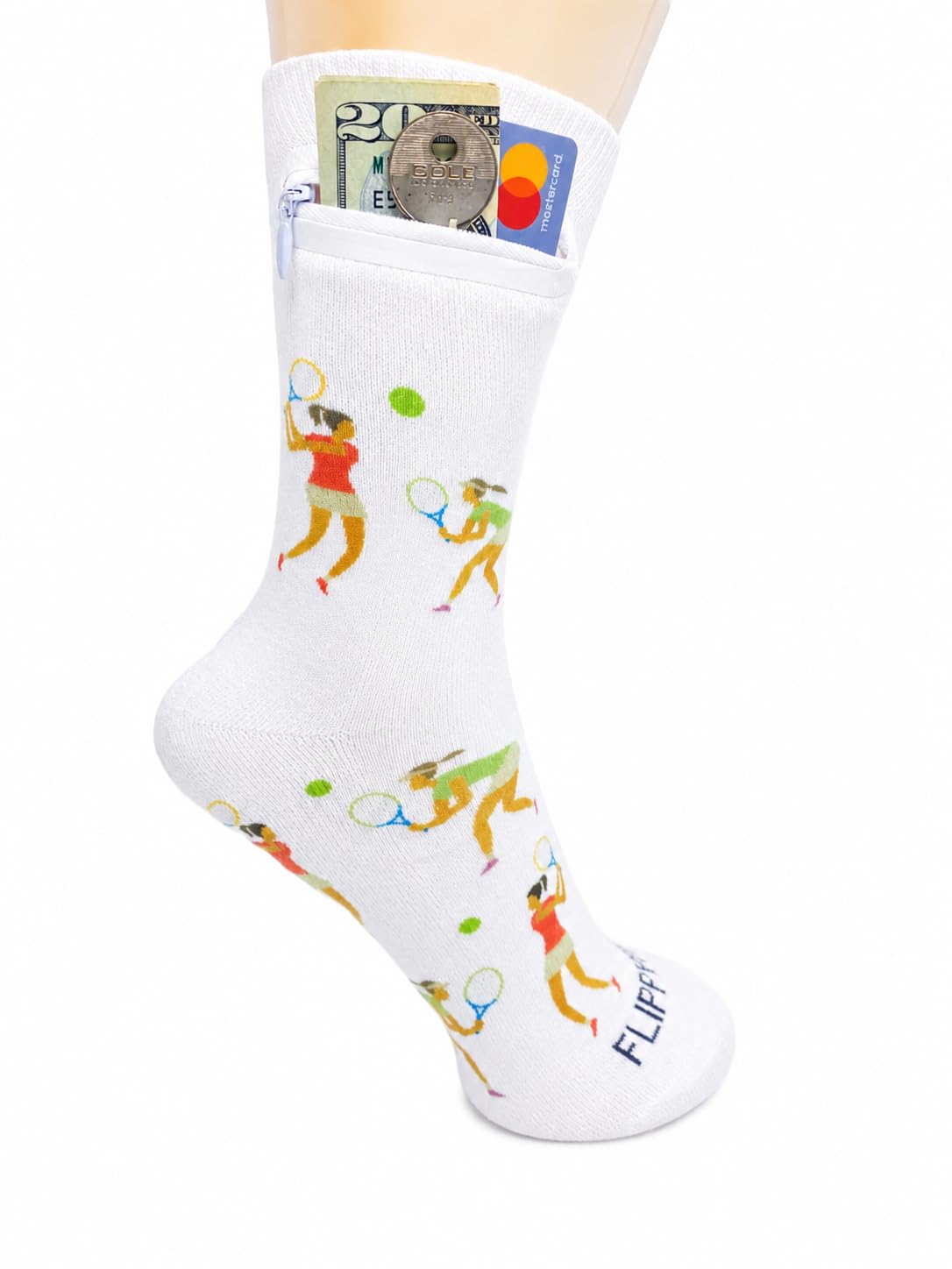 Zipper Sock Wallet - Cotton &amp; Polyester Zipper Socks with Pockets - Fits shoe size 6-13