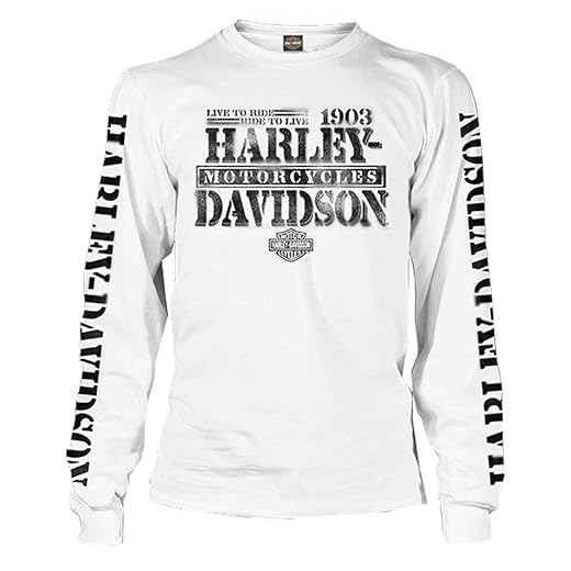 Harley-Davidson Camisa masculina de manga comprida com manga comprida Freedom Fighter, branca