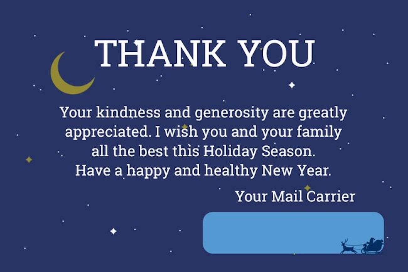 Mail Carrier Holiday Thank You Postcards Holiday Scene 50pcs 4x6 inches Includes White Envelopes Leave A Little Thank You After Receiving A Gift From A Customer On Your Route