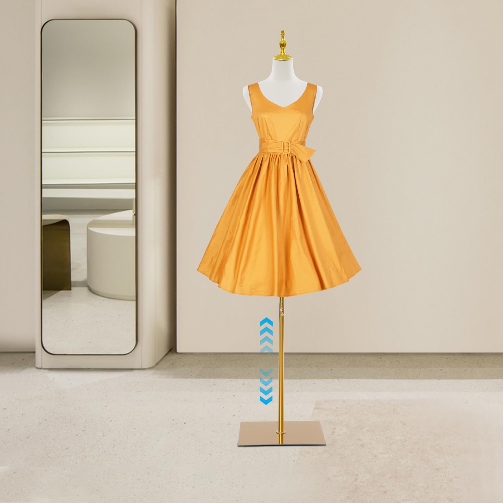 Forma de vestido para mujer, maniquí de pie, ajustable, maniquí, soporte para vestido de novia, soporte de 70 – 130 cm (dorado, cuadrado)