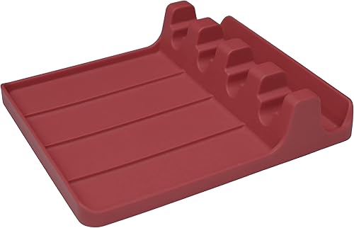 ENVIKITCHEN Soporte de cuchara de silicona, soporte grande para utensilios de cocina con paredes de almohadilla de goteo, múltiples cucharas con