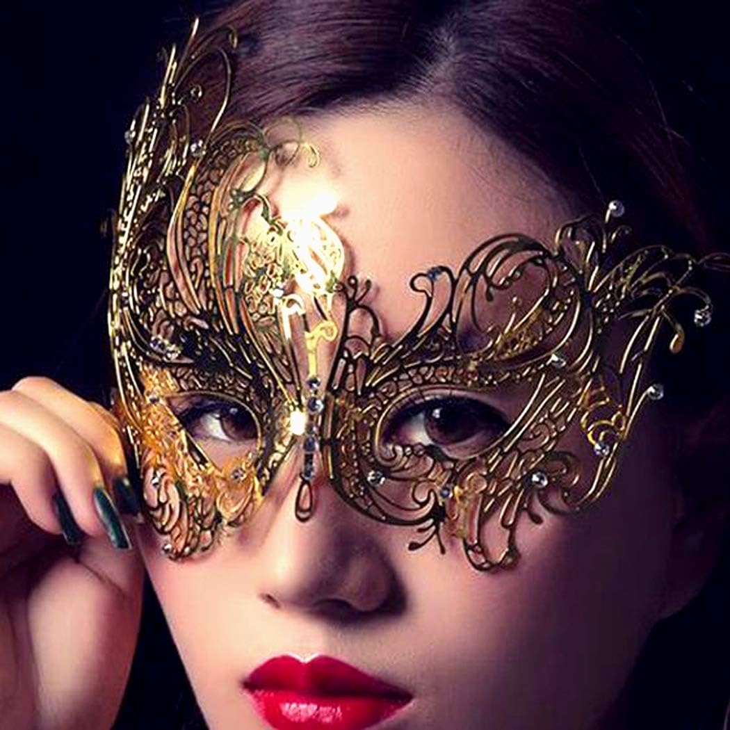 Masquerade Mask for Women Metal Mask Shiny Rhinestone Venetian Party Evening Prom Ball Mask Bar Costumes Accessory (Phoenix Gold) : Clothing, Shoes & Jewelry