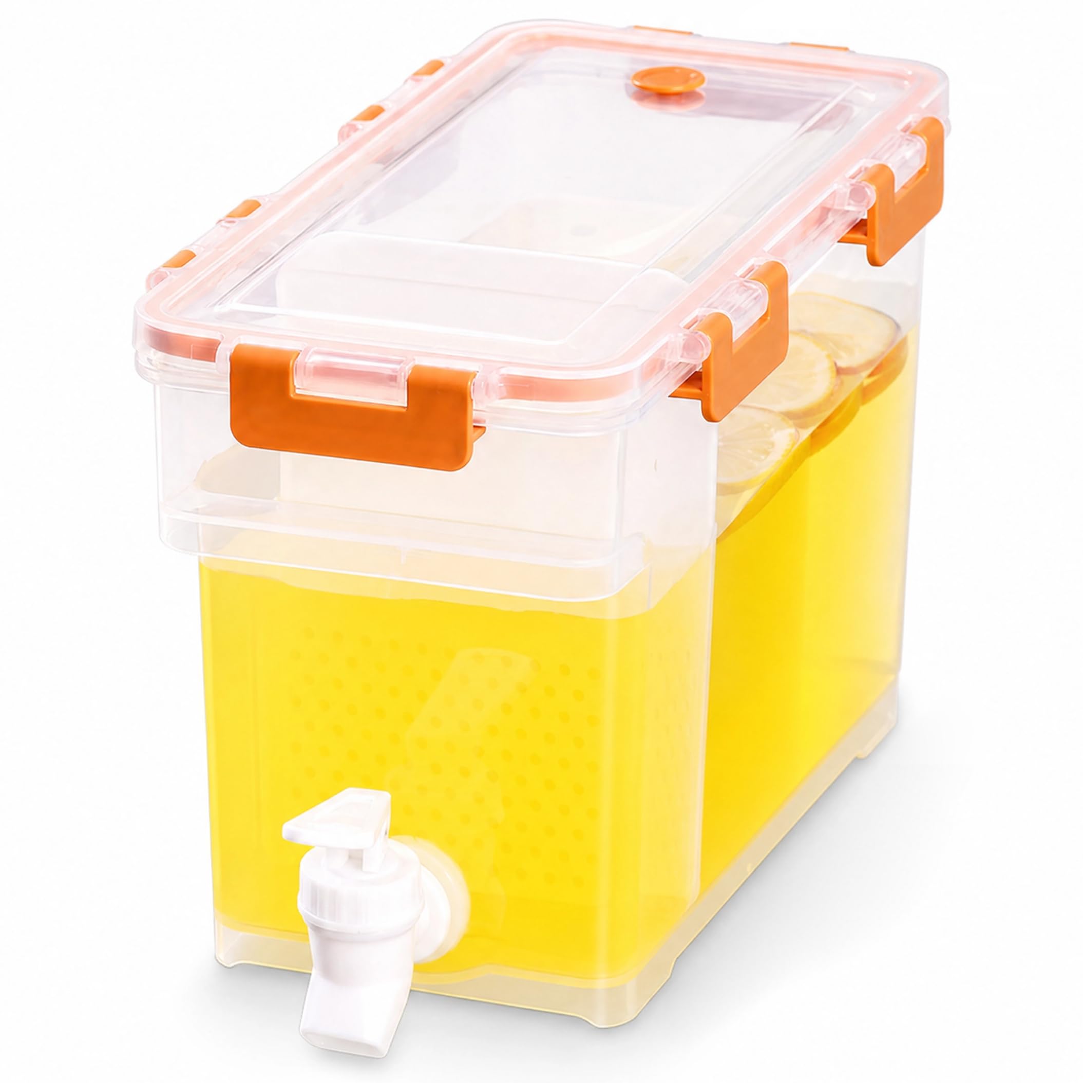 Perodlly Fridge Water Dispenser, 3.5L Drink Dispenser for Fridge Large Capacity Container with Spigot Food-Grade Plastic Jug for Home Office Camping, Orange.