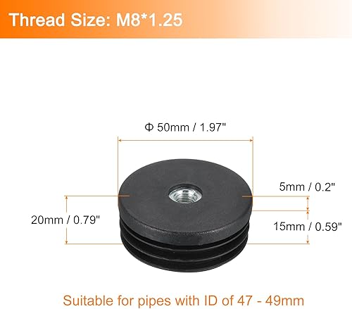 Miniatura 9 de uxcell 6 piezas de insertos para tubos redondos con rosca M8, para tubo redondo de 1.260 in1.26 pulgadas, enchufe redondo de plástico negro con