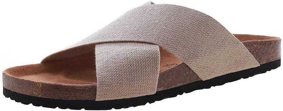 VVFamily Women's Cork Slide Sandals Comfort Elastic Shoes, Beige/Black/Rainbow/Navy Blue