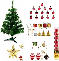 Arvore de Natal Pequena de Mesa Decorada 60cm com Pinheiro Verde Tradicional 50 galhos