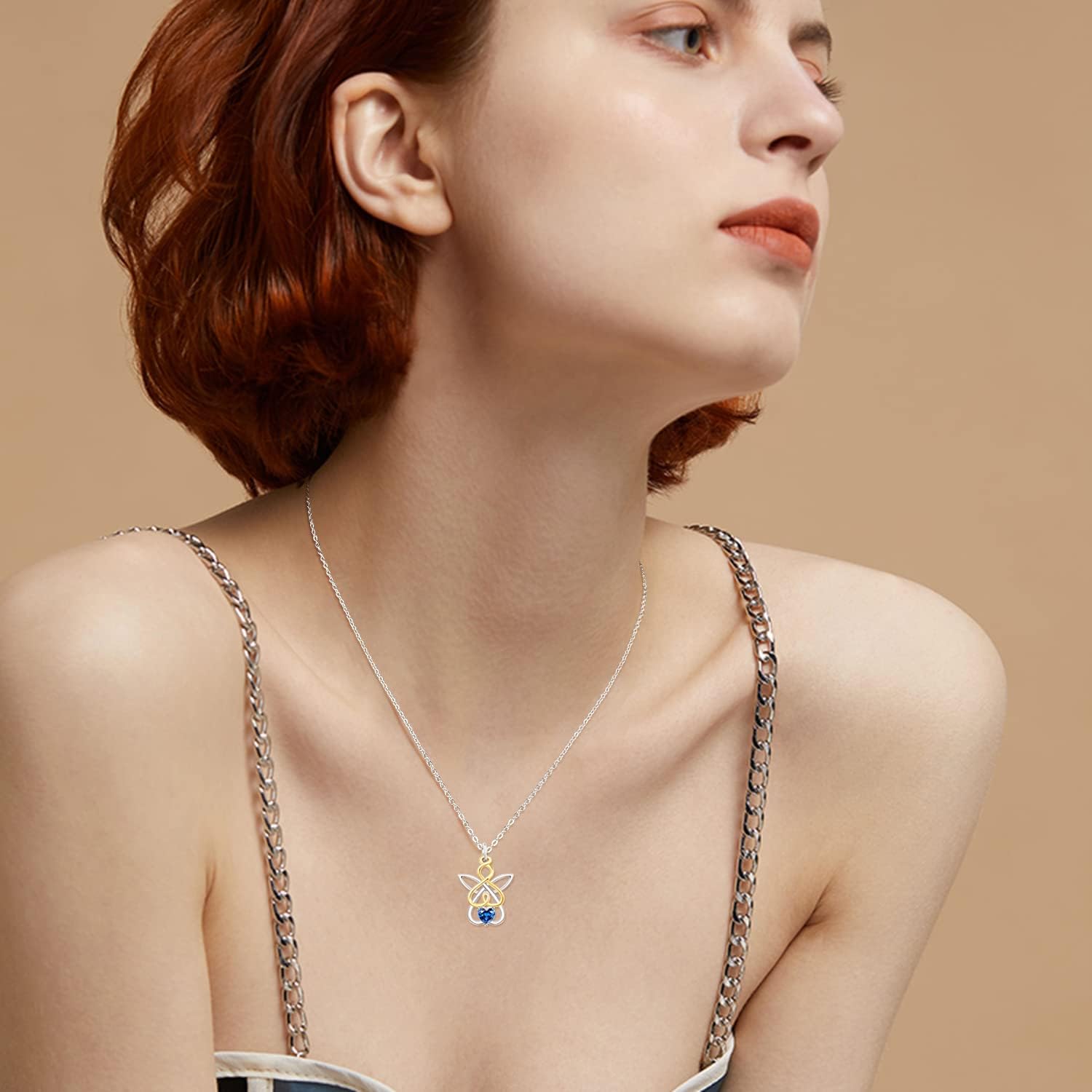 TANGPOET Guardian Angel Necklace for Women 925 Sterling Silver Infinity Love Heart Necklace Created Sapphire Gemstone Jewelry for Her - Image 4