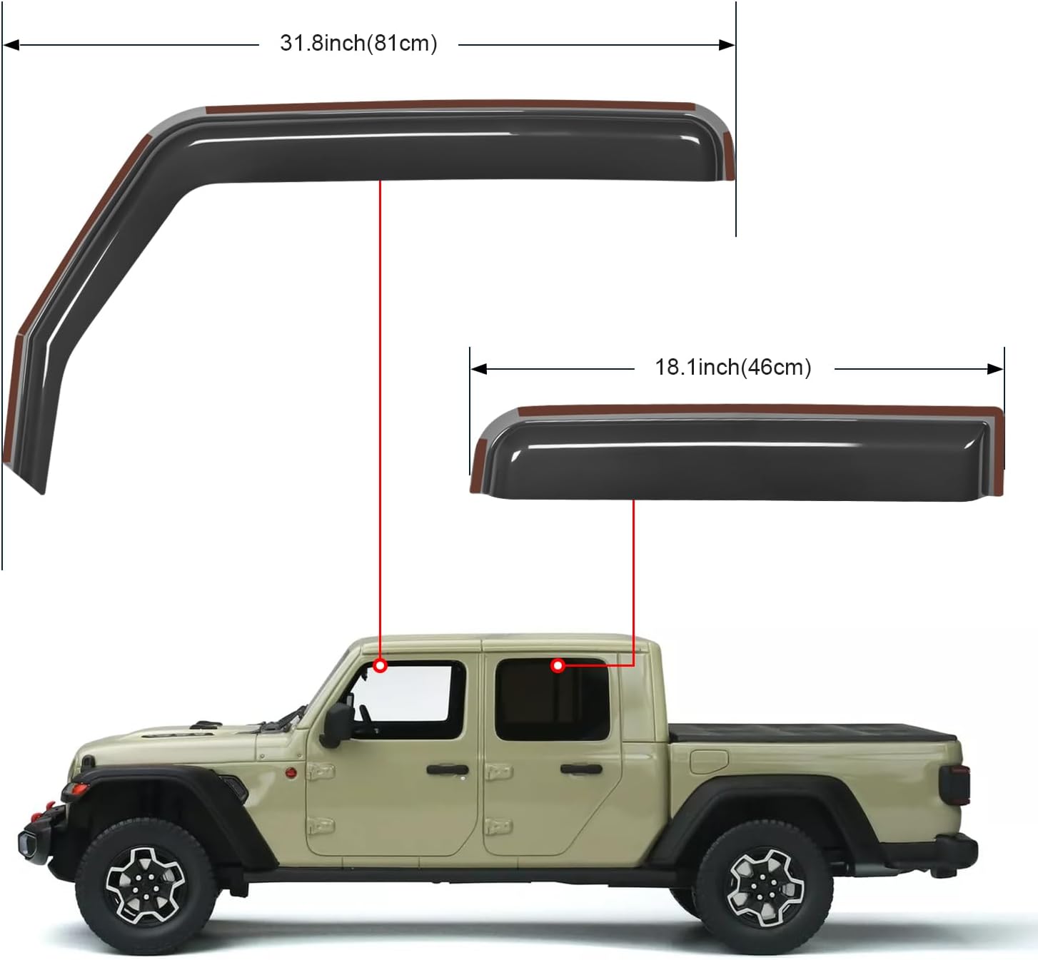 Nilight in Channel Rain Guards for Jeep Gladiator 2020 2021 2022 2023 2024 2025 2026 Side Window Deflectors, Vent Window Visors-4PCS