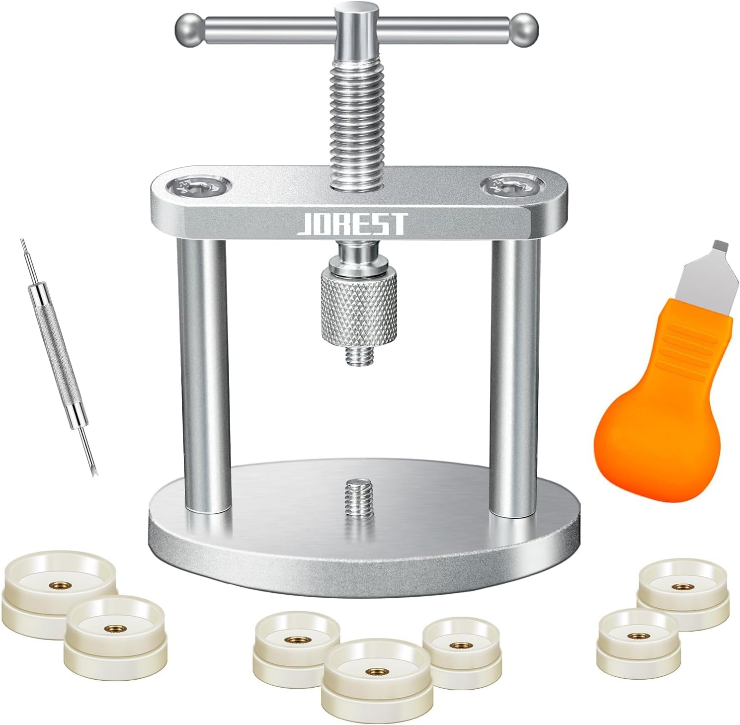 JOREST Watch Press Tool Set, Watch Back Case Closer for Closing The Cover, Watch Battery Replacement, Watch Opener Remover, Repair Kit for Watches with A Pry Opening, Only for Round Dials