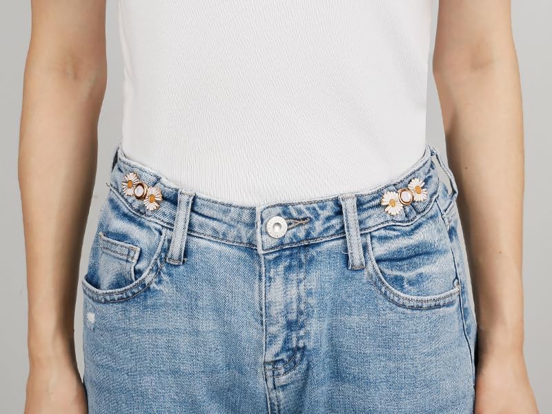 Image of 2pcs Adjustable Waist Buckle for Loose Jeans Pants Pearl Detachable Instant Button Pins Tightener Fit Skirt Robe Tightening Extender Skirts Jean Teddy Clips