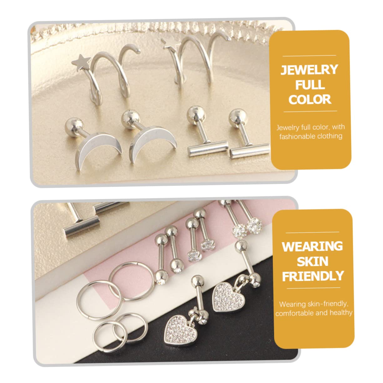 SOIMISS 5 Juegos pendiente aretes de diamantes para hombre aretes simples bisuteria hombre aretes para hombre accesorio para la oreja tachuelas de hueso del oído Acero inoxidable Silver