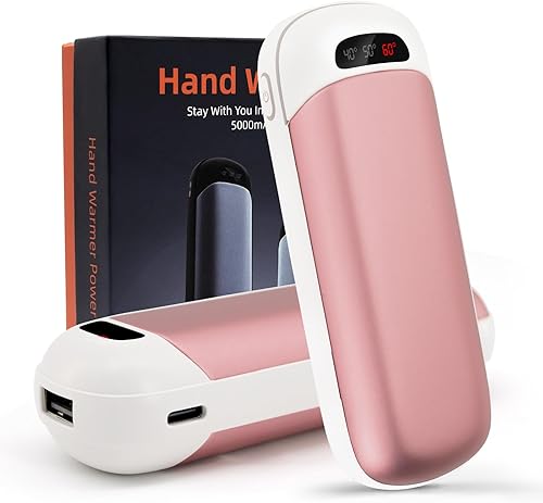 Calentadores de manos recargables, calentador de manos de 5000 mAh, cargador de energía de doble cara, calentador de bolsillo eléctrico portátil
