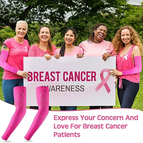 Gejoy 4 Pair Breast Cancer Awareness Sleeves Pink Ribbon Compression Arm Sleeves Gifts for Women Arm Cover3