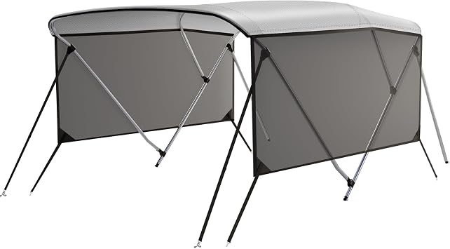 Hipicute 3 Bow Bimini Top for Boat, 6 L x 46" H x 54"-84" W Boat Canopy with 2 Removable Side Curtains, 2 Stable Rear Support Bars, Marine Grade Canvas, PU Coated Fabric
